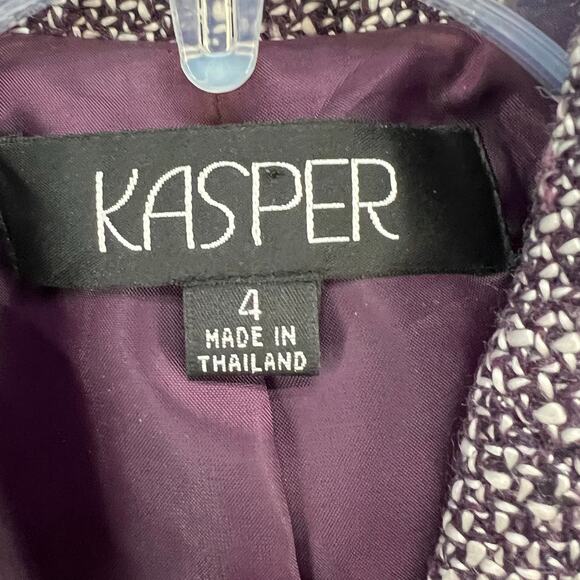 Kasper Pantsuit Set Women 4 Purple Tweed Blazer Gray Pants Office Siren Corpcore - Picture 14 of 16